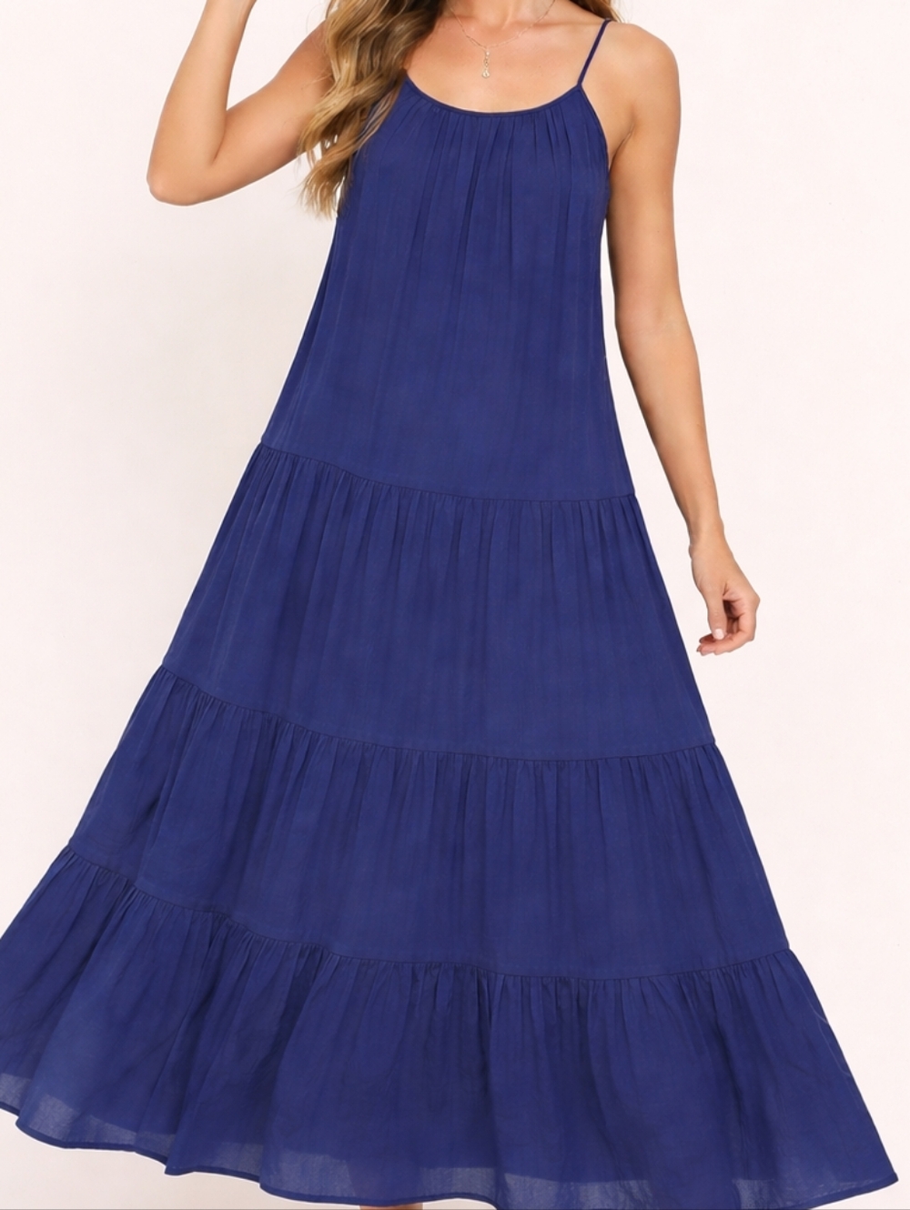 NWT! Gibson Latimer Boho Navy Blue Midi Dress MEDIUM Spaghetti Straps Fe…